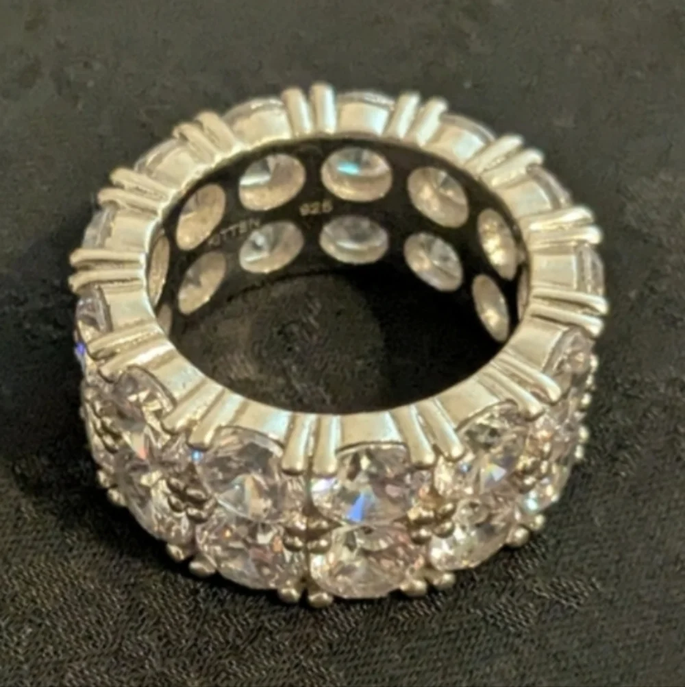 Trendy 925 Solid Sterling Silver Ring Brilliant Double Row CZ Tennis Ring Size 6 - Picture 4 of 7